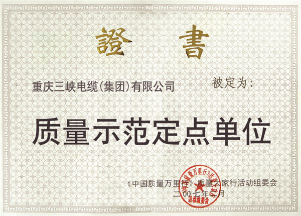 質(zhì)量示范定點(diǎn)單位